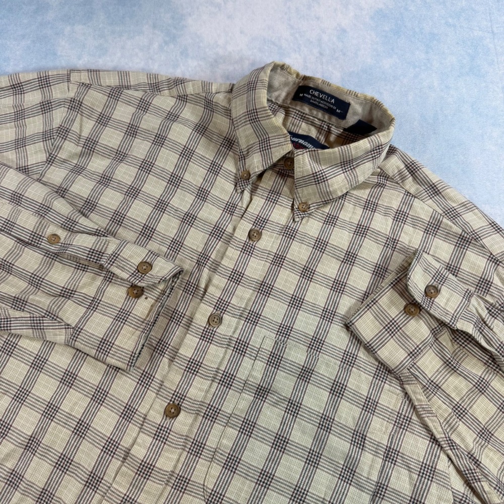 Arrow Chevella Button Down Shirt Mens Medium Tan Plaid Excellent Long Sleeve